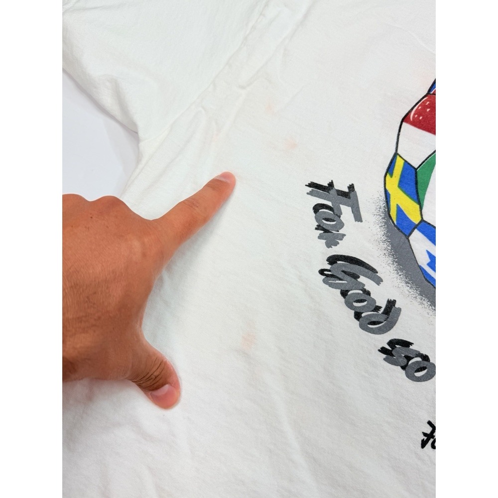 Vintage Delta Pro Weight John 3:16 World Soccer Flags T-Shirt XL USA Made - Picture 6 of 9